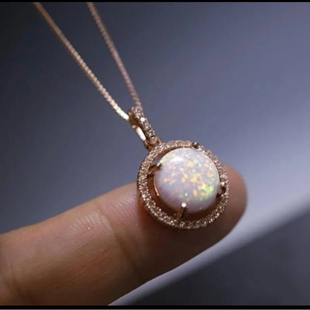 Rose gold fire opal necklace